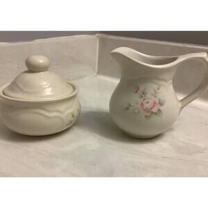 Pfaltzgraff Tea Rose Creamer and Covered Sugar Bowl Farmhouse